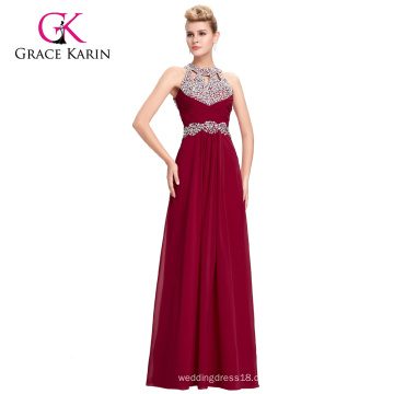 Grace Karin Full-Length lange Abendkleider Backless Halter Sequined Chiffon Red Beaded Abendkleider GK000086-1